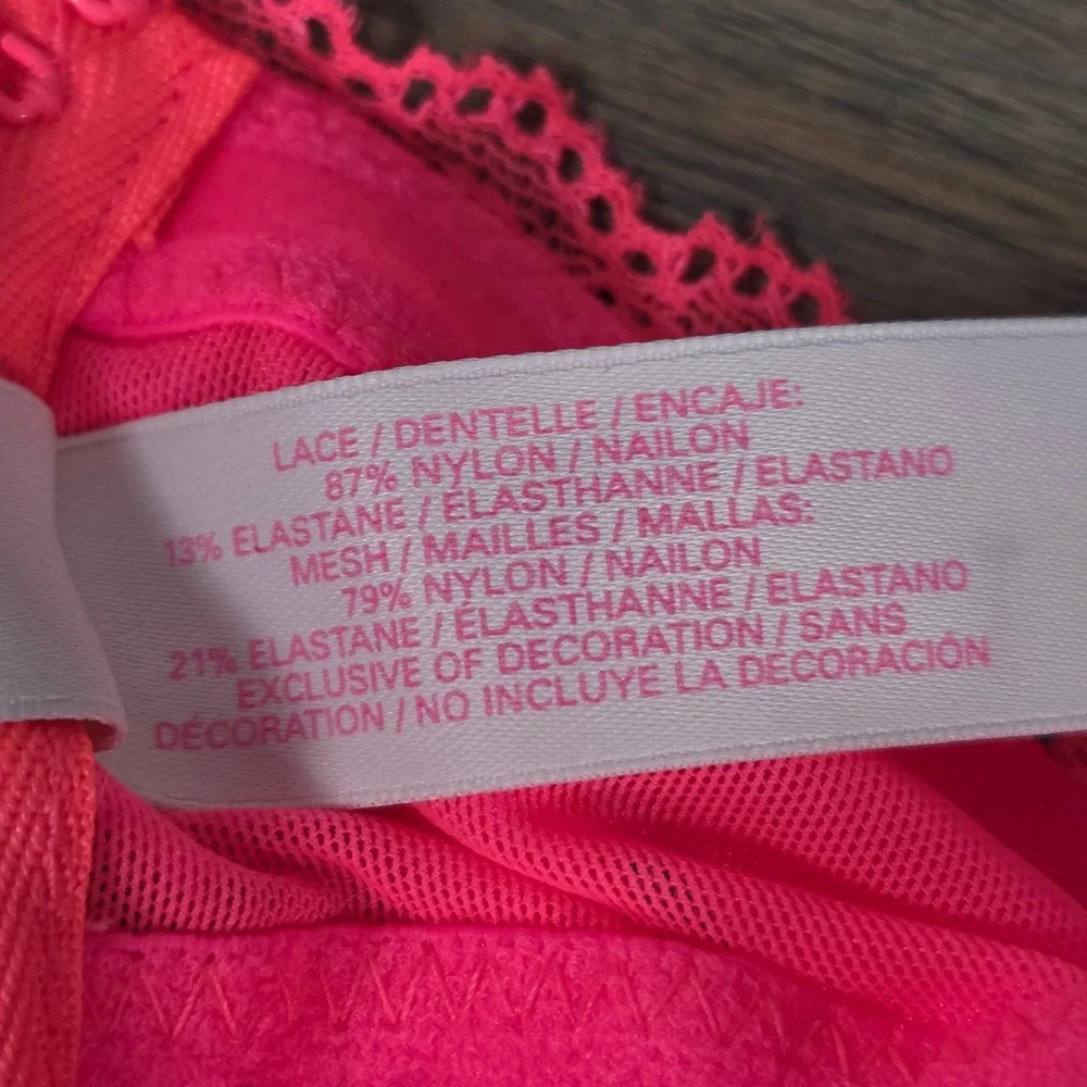 Victoria's Secret Women's 36C Lace Bustier Corset Garter Sheer Hot Pink Barbie
